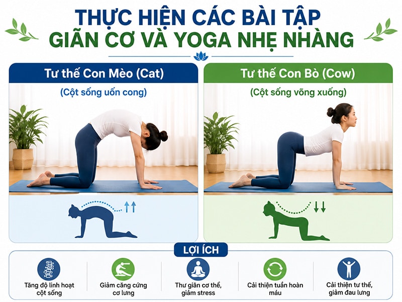Thực hiện các bài tập giãn cơ và Yoga nhẹ nhàng giảm đau lưng